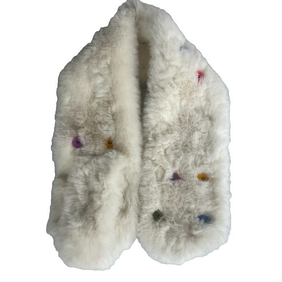 Kids Faux Fur Decorative Button Scarf White - Picture 3 of 12